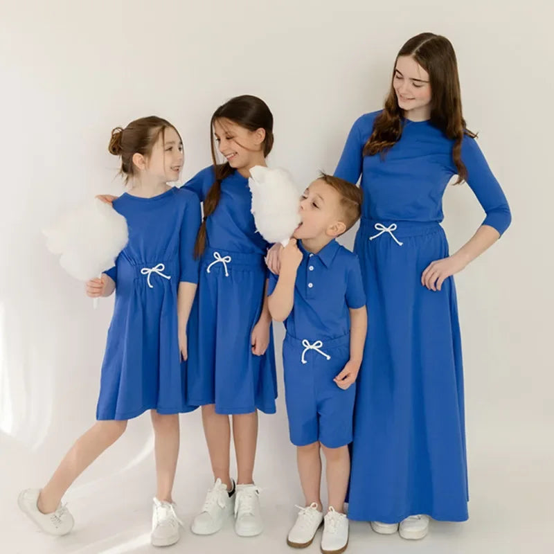 Solid Colour Summer Casual Family Matching Clothing Set