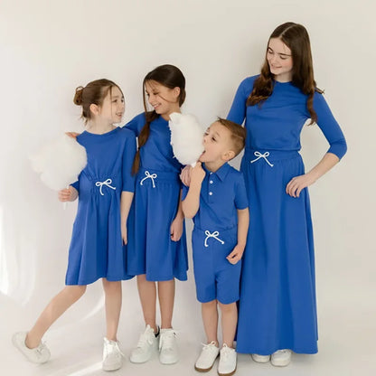 Solid Colour Summer Casual Family Matching Clothing Set