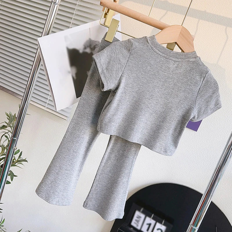 Kids Girls Short Sleeve Tops+Pants Casual Clothes Sets for Summer childrensterritory