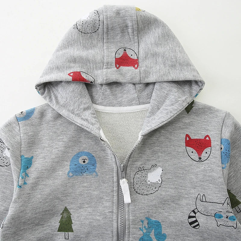 Cartoon Animal Print Cotton Zipper Hoodies for Little Boys childrensterritory