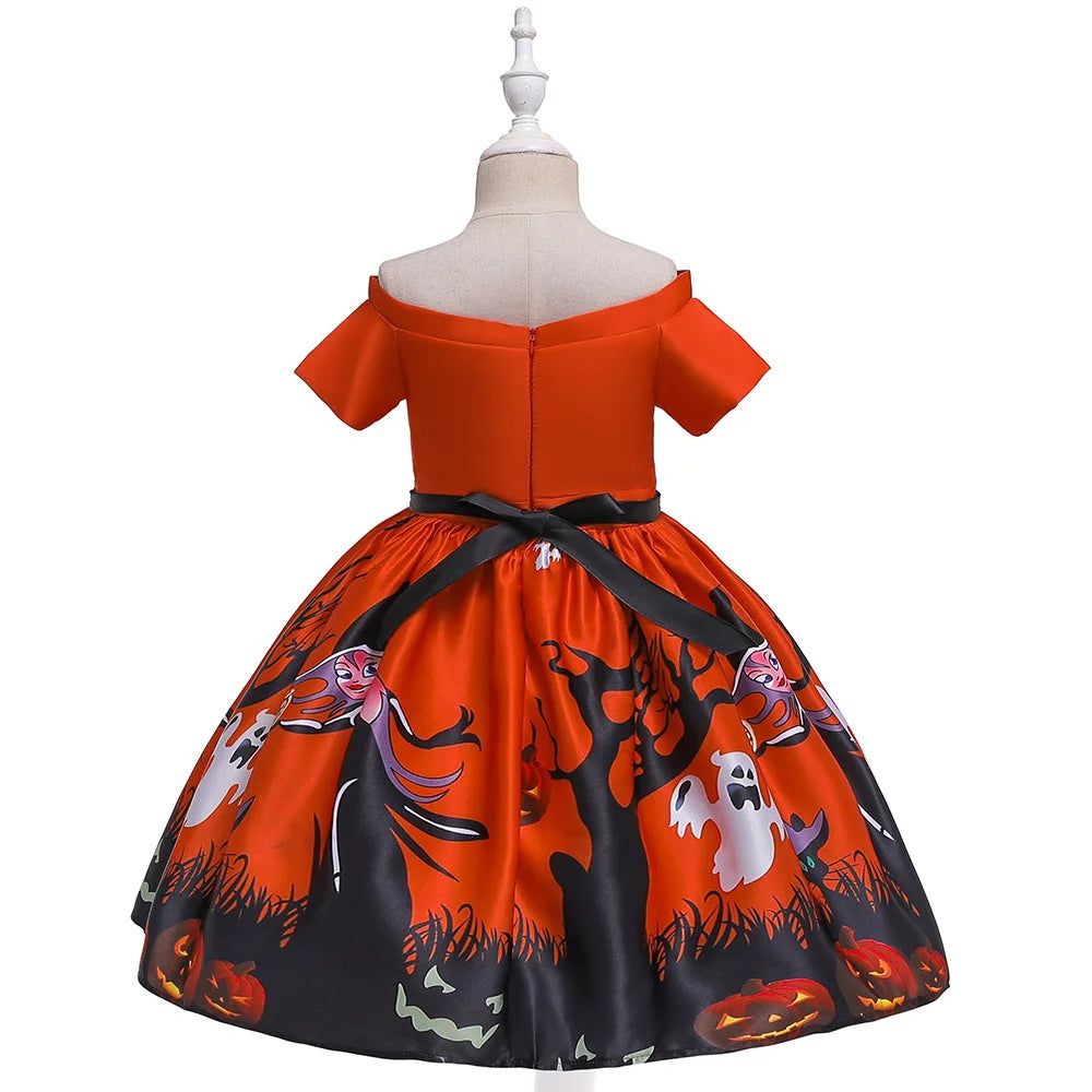 Vampire Pumpkin Print Halloween Costume for Kids Girls