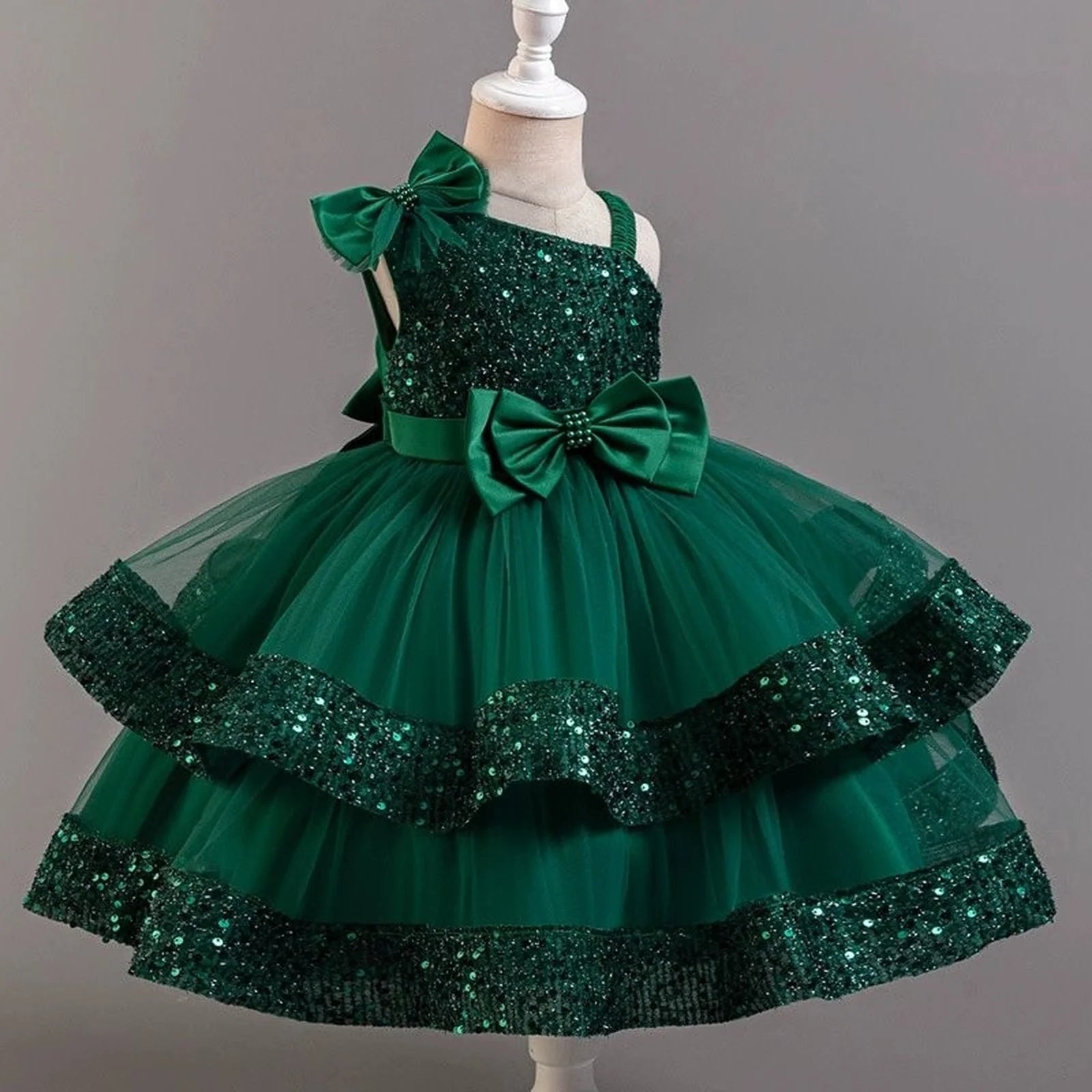 Kids Girls Sequins and Bow Design Birthday Party Flower Dresses