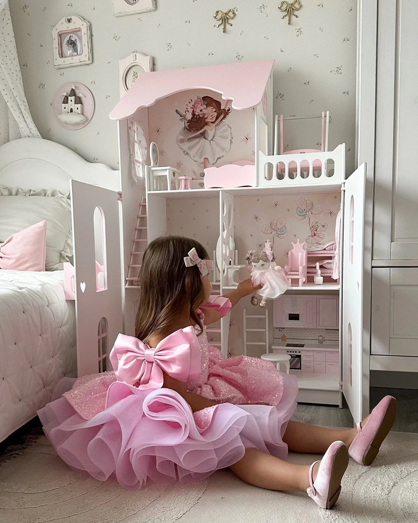 Sequins Beading with Bow Design Flower Girl Dresses for Party childrensterritory