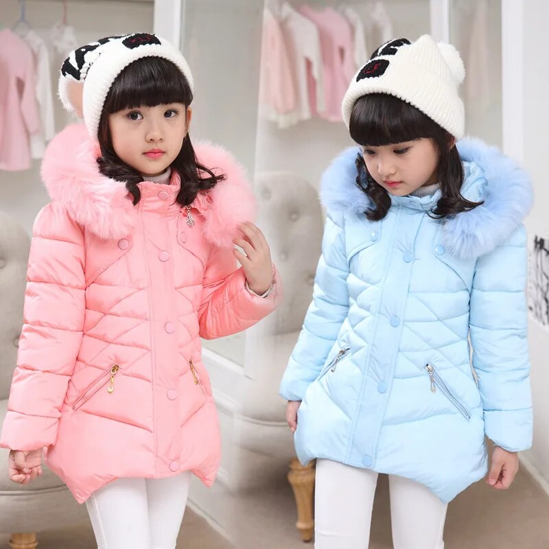 Kids Girls Mid-Length Hooded Windbreaker Coats childrensterritory