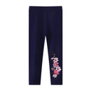 Flowers Embroidered Cotton Leggings For Girls