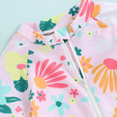 Short Sleeve Floral Print Kids Girls Rash Guard Swimsuit