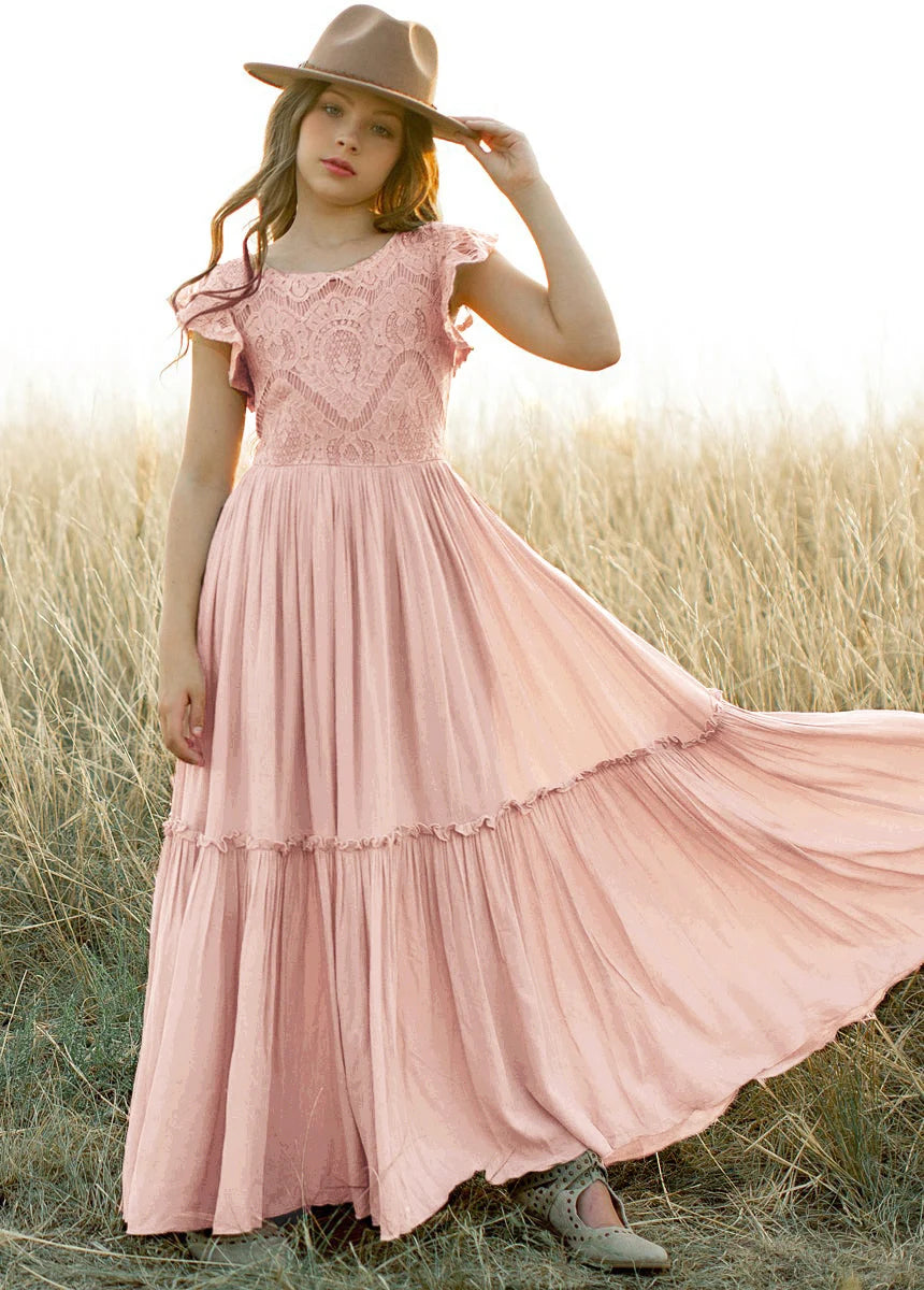 Kids Girls Lace Design Bohemia Long Dresses childrensterritory