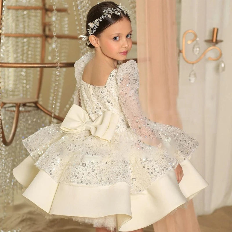 Kids Girls Glitter Sequin Puffy Dresses For Birthday Party
