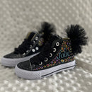 Kids Girls Pink Sparkle Gold Rhinestones Canvas Sneakers
