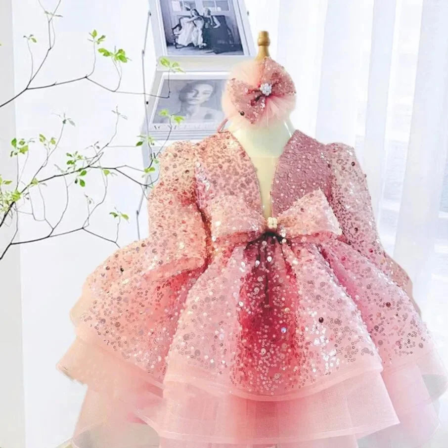 Little Girls Sequined Tiered Birthday Party Gown/Pageant Dresses