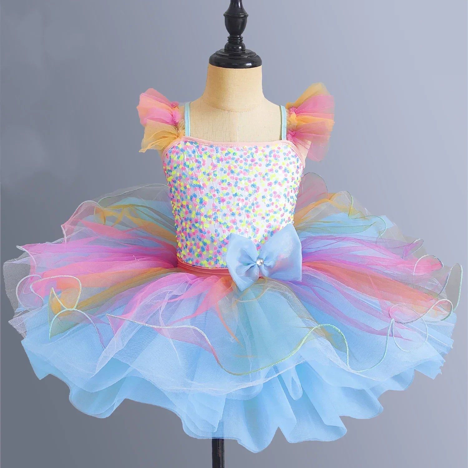 Kids Girls Rainbow Color Design Ballerina Dress