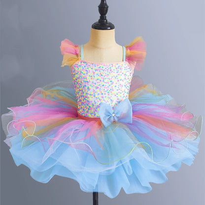 Kids Girls Rainbow Color Design Ballerina Dress childrensterritory