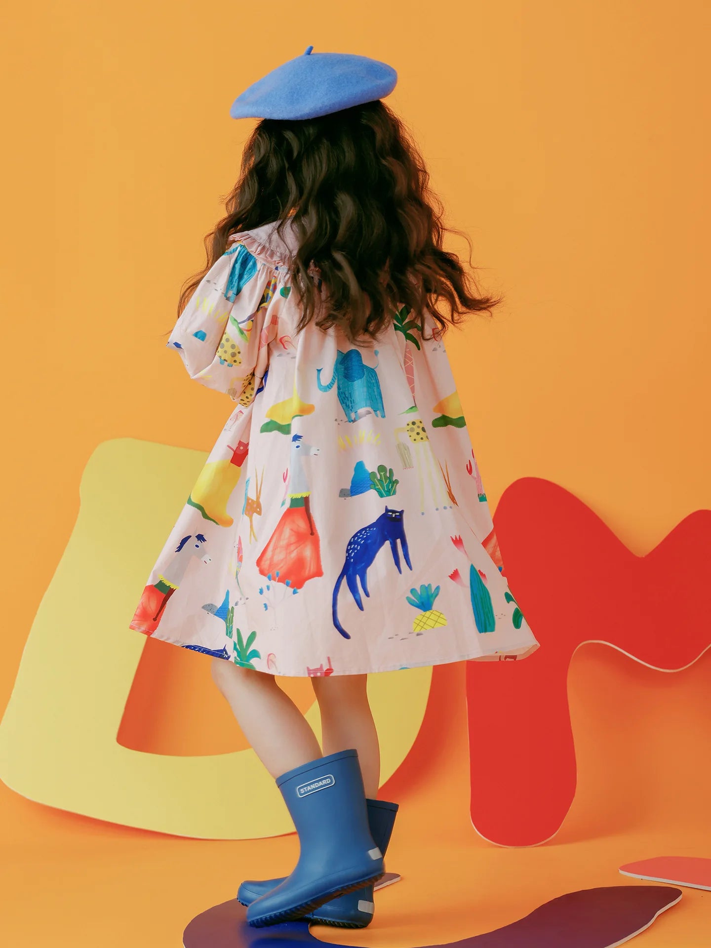 Kids Girls Peter Pan Collar Graffiti Print Dress