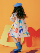 Kids Girls Peter Pan Collar Graffiti Print Dress childrensterritory