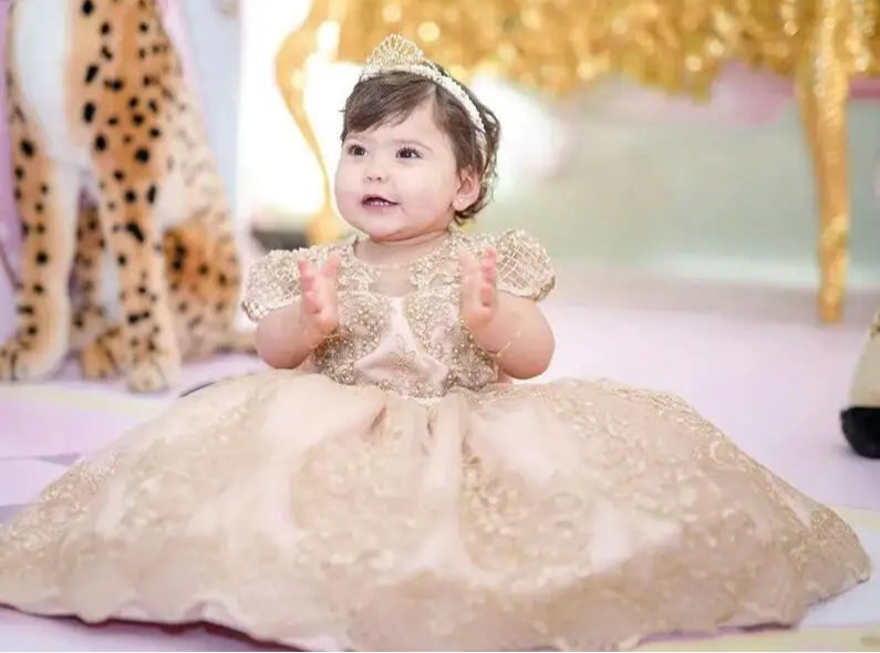 Fluffy Lace Design Baby Girl Birthday Dress
