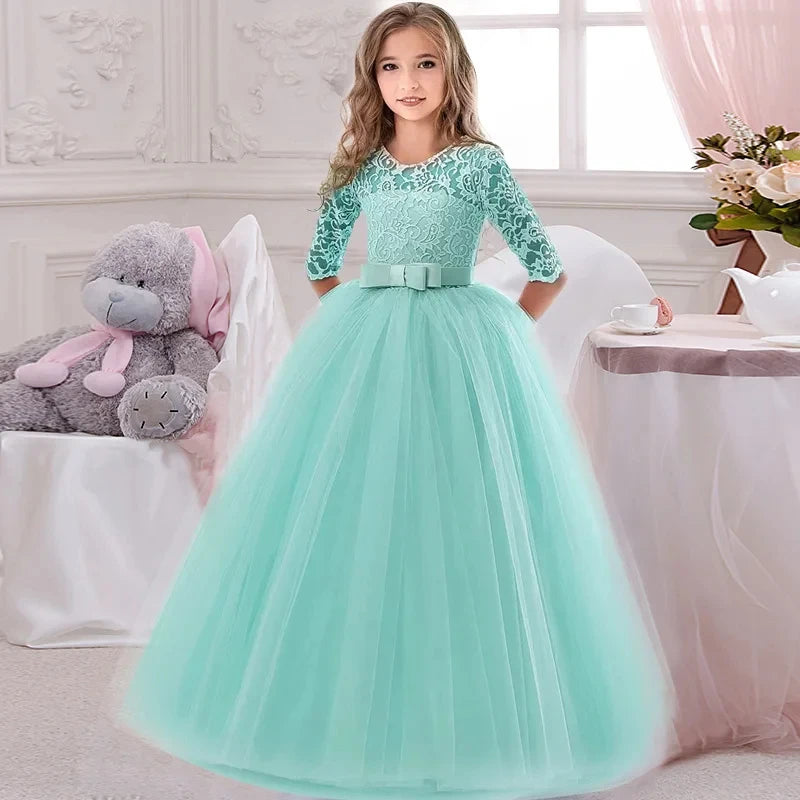 Little Girls Lace Design Long Party Dresses