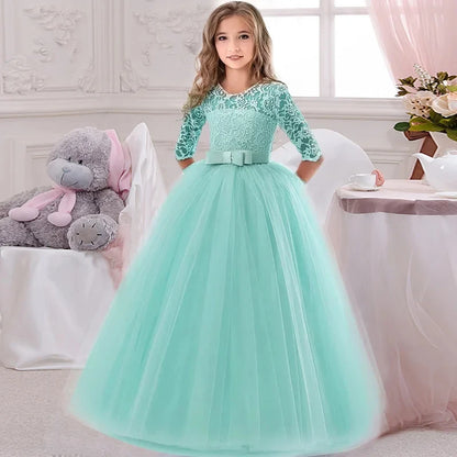 Little Girls Lace Design Long Party Dresses