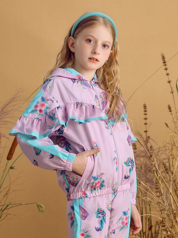 Girls Floral Print Hooded Jacket and Trouser Clothing Set childrensterritory