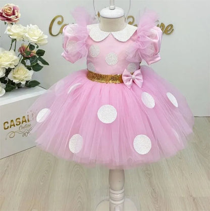 Baby/Kids Girls Wedding Party Dress With Gold Sequin Bow childrensterritory