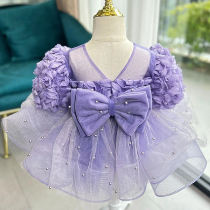 Girls Rose Design Fluffy Birthday Party Dresses