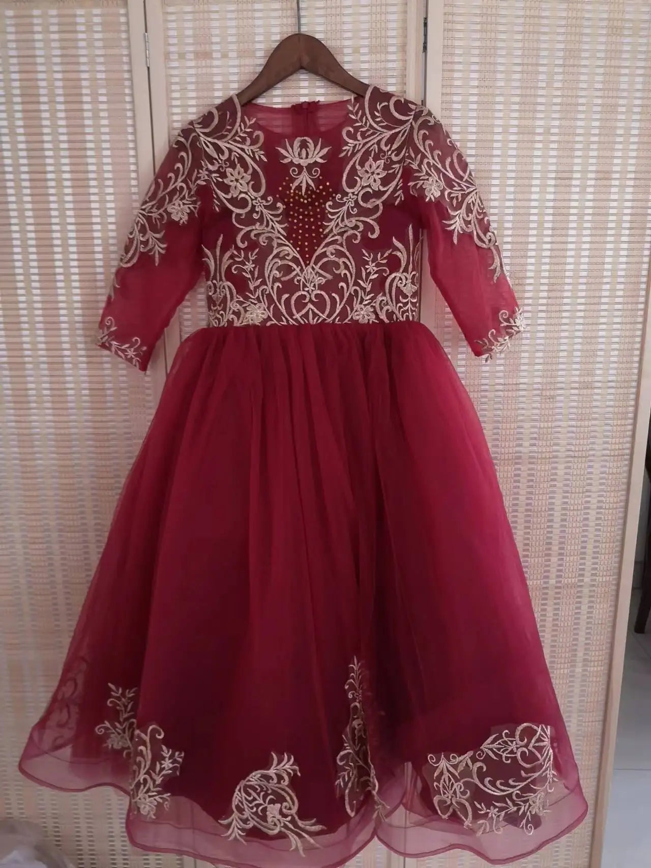 Kids Girls Black Floor Length Pageant Dress with Gold Appliques