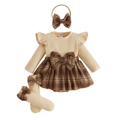 Plaid Print Bow Decor Baby Girls Princess Dress