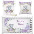 Custom Name with Flower Elephant Print Baby Bedding Set