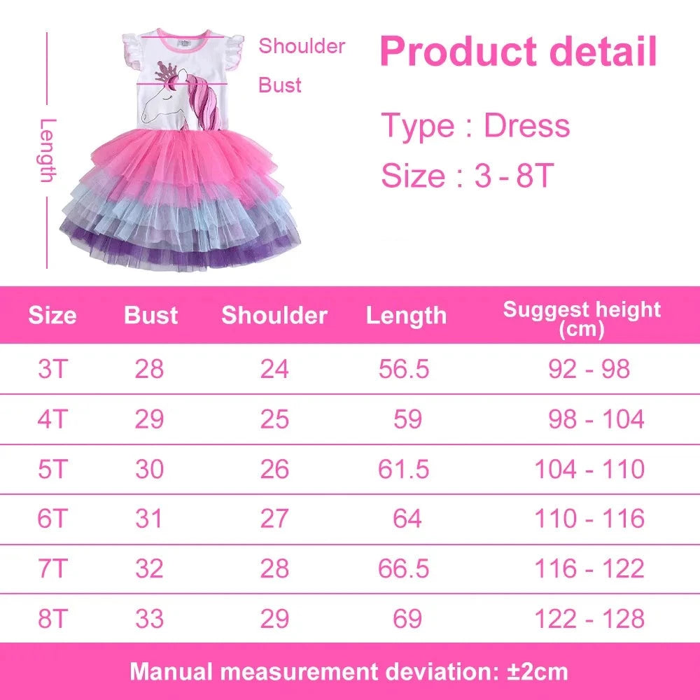 Kids Girls Unicorn Embroidery Birthday Tutu Dresses childrensterritory