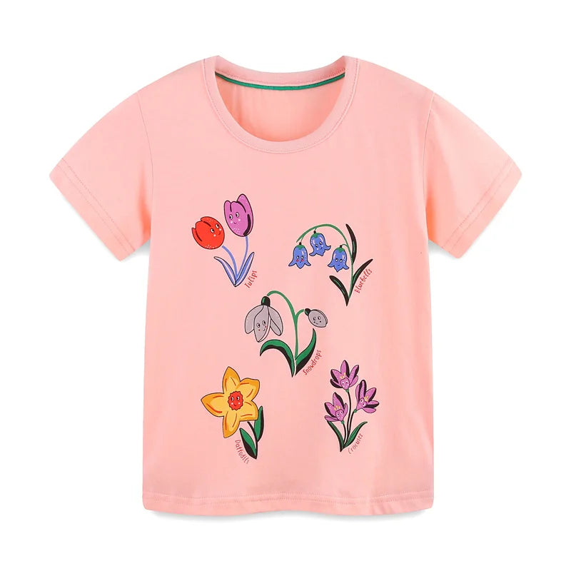 Girls Cartoon Print Casual Summer T-Shirts