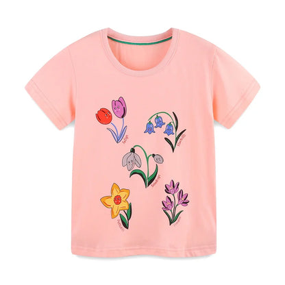 Girls Cartoon Print Casual Summer T-Shirts