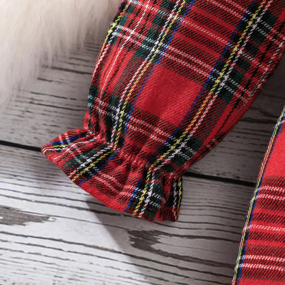 Baby Girls Long Sleeves Plaid Jumpsuit for New Year