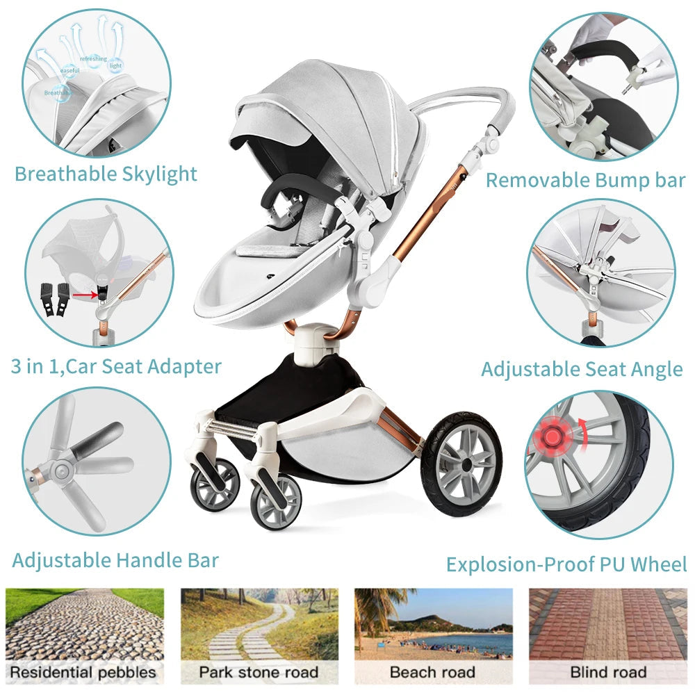2 in 1 Rotateable, PU Leather Luxury Baby Stroller childrensterritory