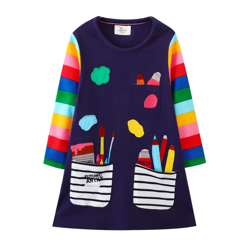 Kids Girls Preppy Style Cartoon Embroidery Princess Dresses childrensterritory