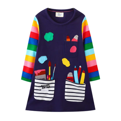 Kids Girls Preppy Style Cartoon Embroidery Princess Dresses childrensterritory