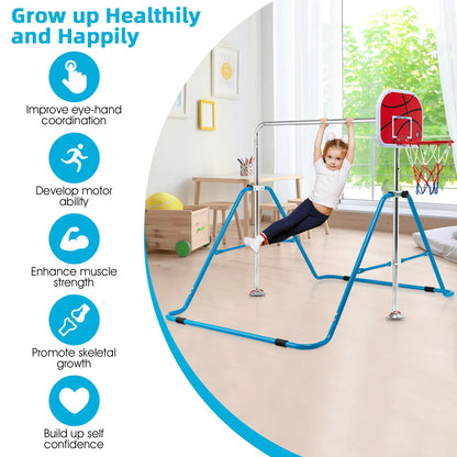 Kids Adjustable Gymnastics Bar with Basketball Hoop childrensterritory