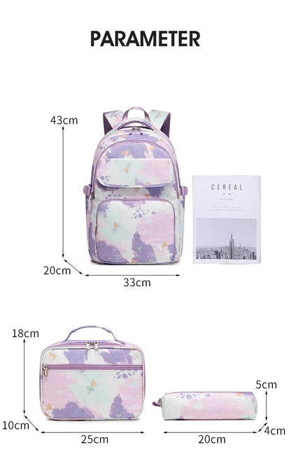 Tie-dye Print Waterproof School Bags Set of 3 for Teenage Girls