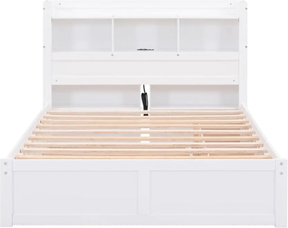 Full Size Bed with Bookcase, Trundle, Charging Station