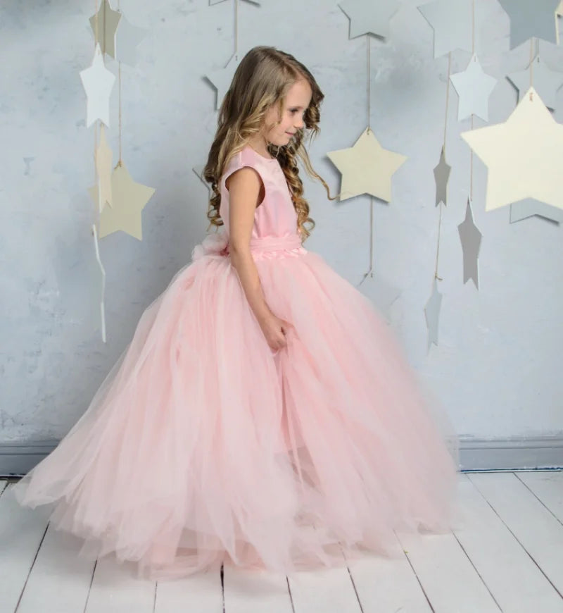 Girls' A-Line Flower Girl Dress with Heart-Shaped Back for Prom
