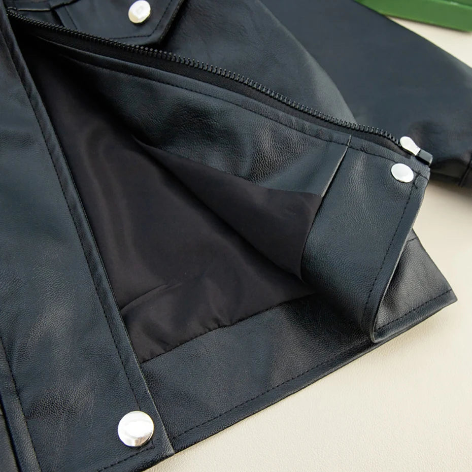 Stylish Kids Boys Girls Solid Color Leather Jackets childrensterritory