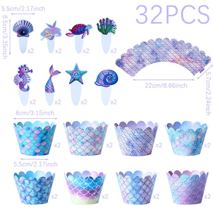 Mermaid-themed Kids Birthday Party Decorations and Tableware Set