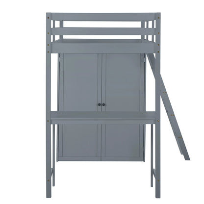 Loft Bed Made of Wood with Desk and Wardrobe for Bedroom childrensterritory