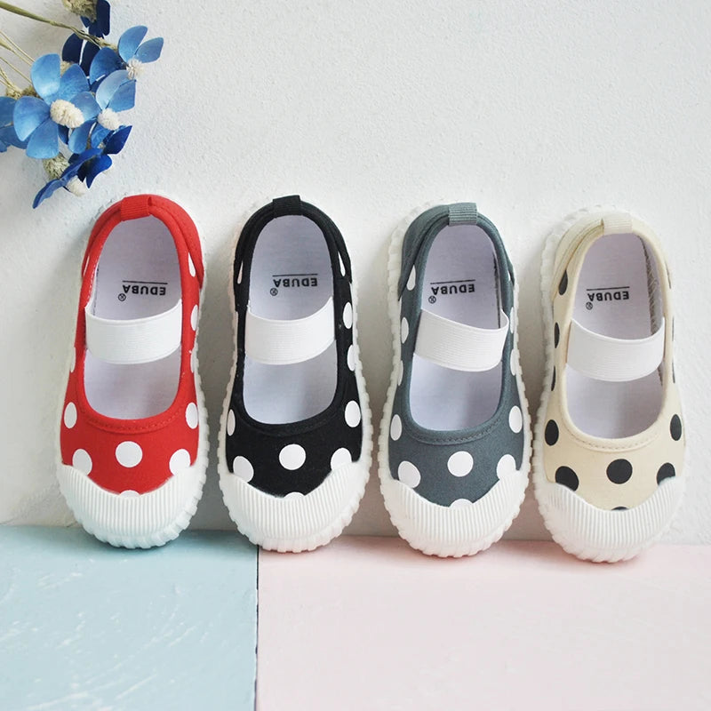 Cute Polka Dot Soft Soled Kids Canvas Indoor Sneakers childrensterritory