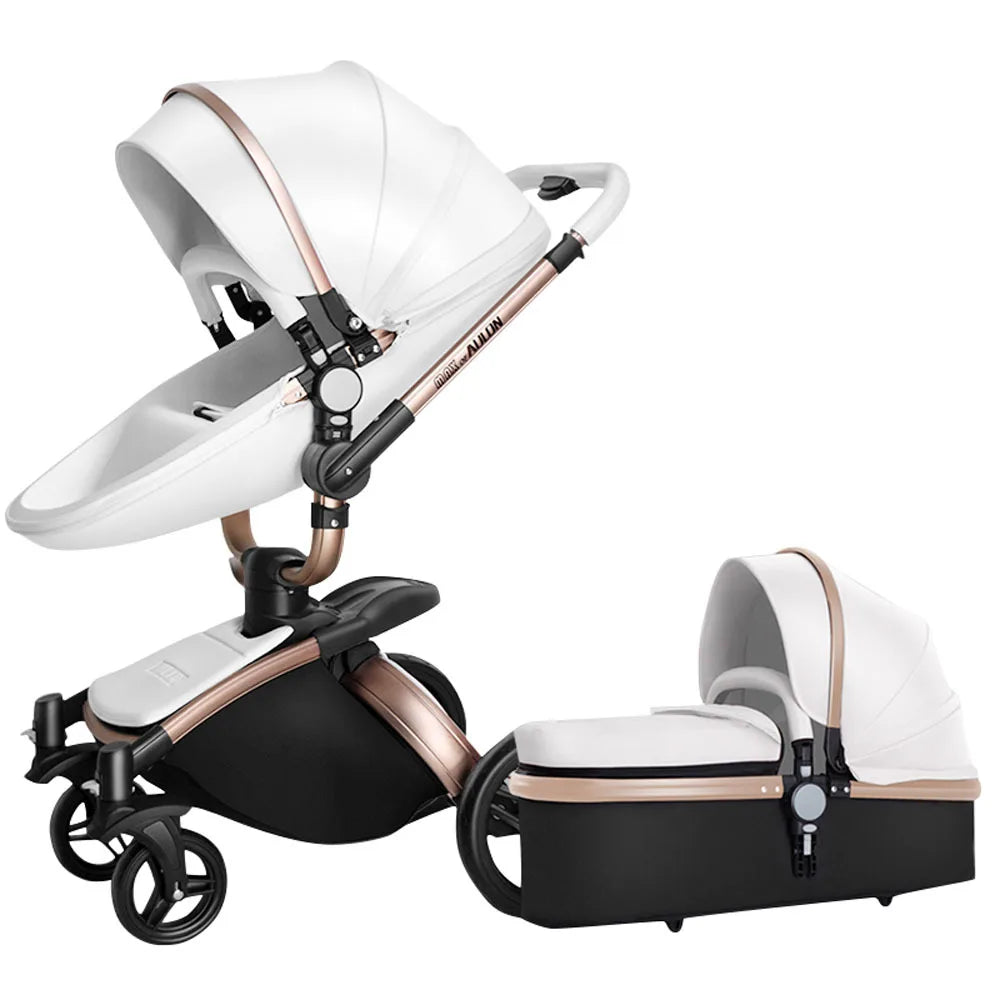 Two-way Foldable PU Leather Baby Stroller With Carseat