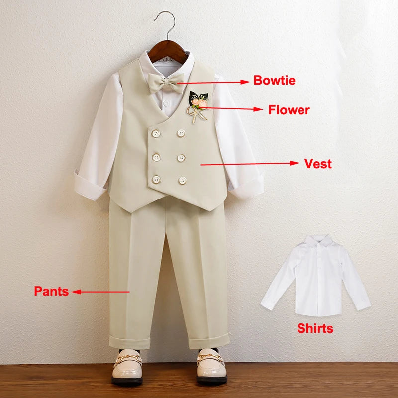 3 Pieces Kids Boys Formal Suit in 5 Colors (Vest Pants Bow-tie)