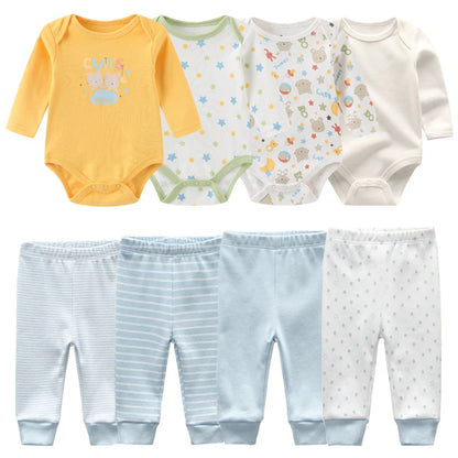 Newborn Baby Cartoon Print 6/8Pieces Soft Bodysuits+Pants Sets childrensterritory