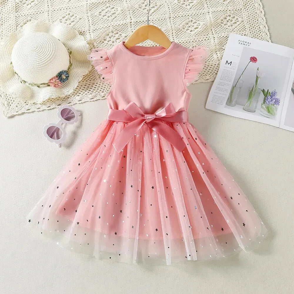 Kids Girls Solid Sequin Summer Birthday Party Dress childrensterritory
