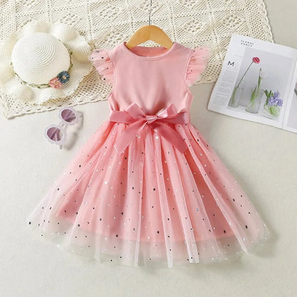 Kids Girls Solid Sequin Summer Birthday Party Dress childrensterritory