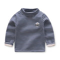 Kids Korean Style Turtleneck Striped Design Velvet Winter T-shirts childrensterritory