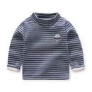 Kids Korean Style Turtleneck Striped Design Velvet Winter T-shirts childrensterritory