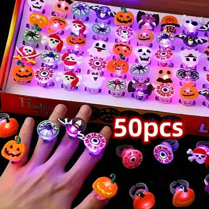 Glowing Rings with Pumpkin Ghost Skull Design for Halloween